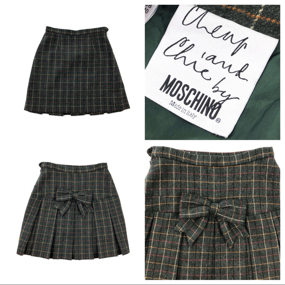 Moschino green plaid bow pleated skirt Cheap Chic